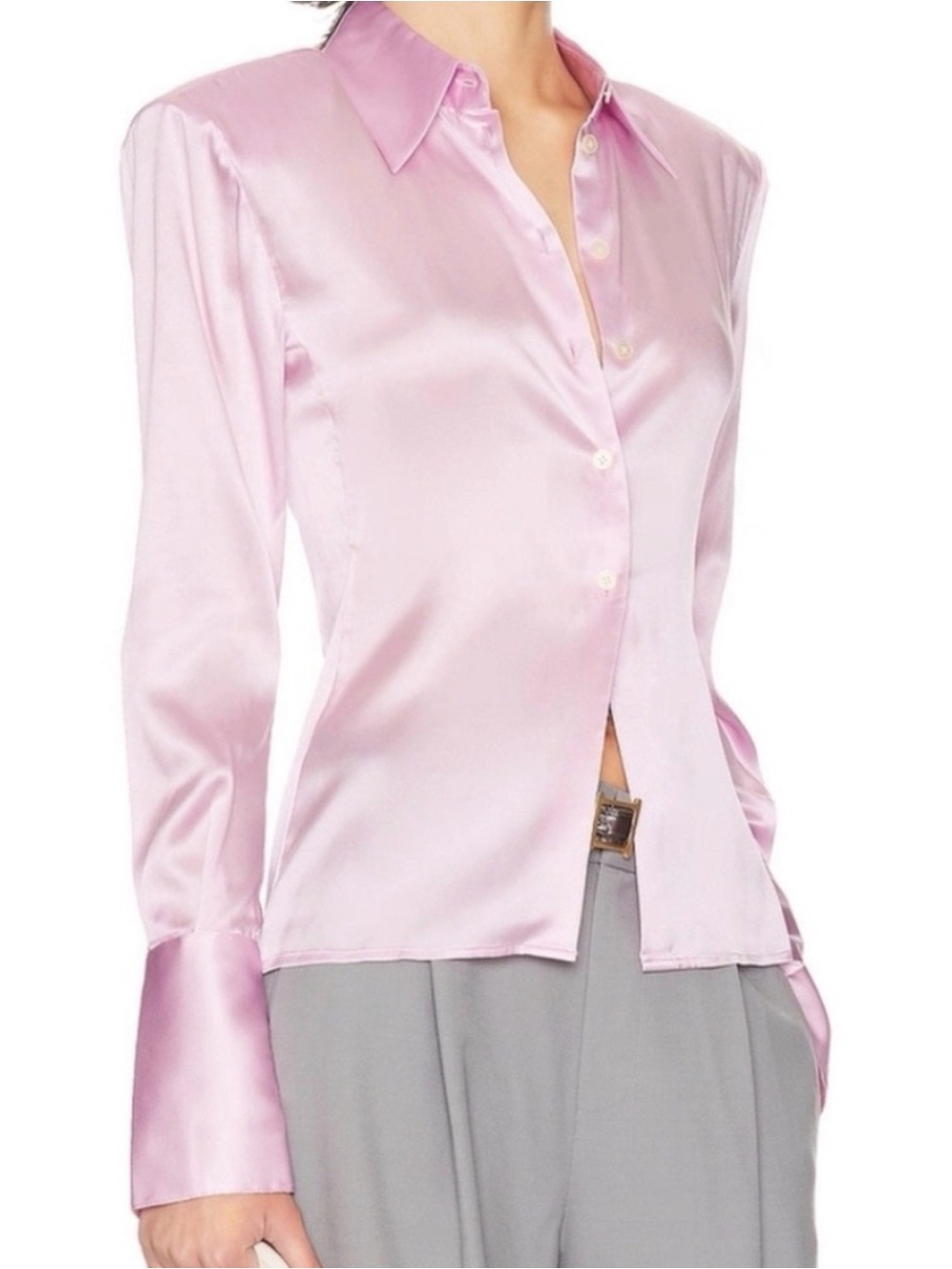 Helsa The Silk Charmeuse Button Down Shirt Womens Size Medium in Cherry Blossom